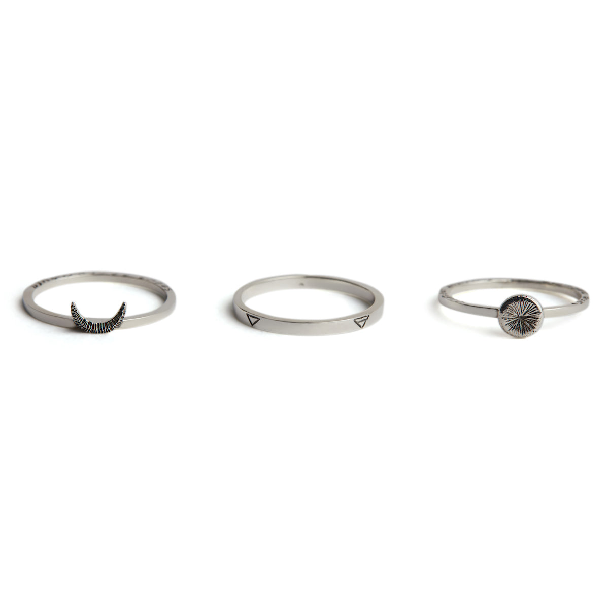 Sun Moon Four Elements Rings Set Silver