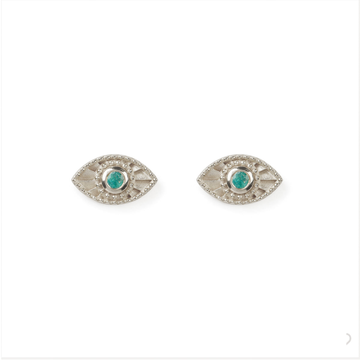 Rays Of Light Studs Emerald Solid White Gold