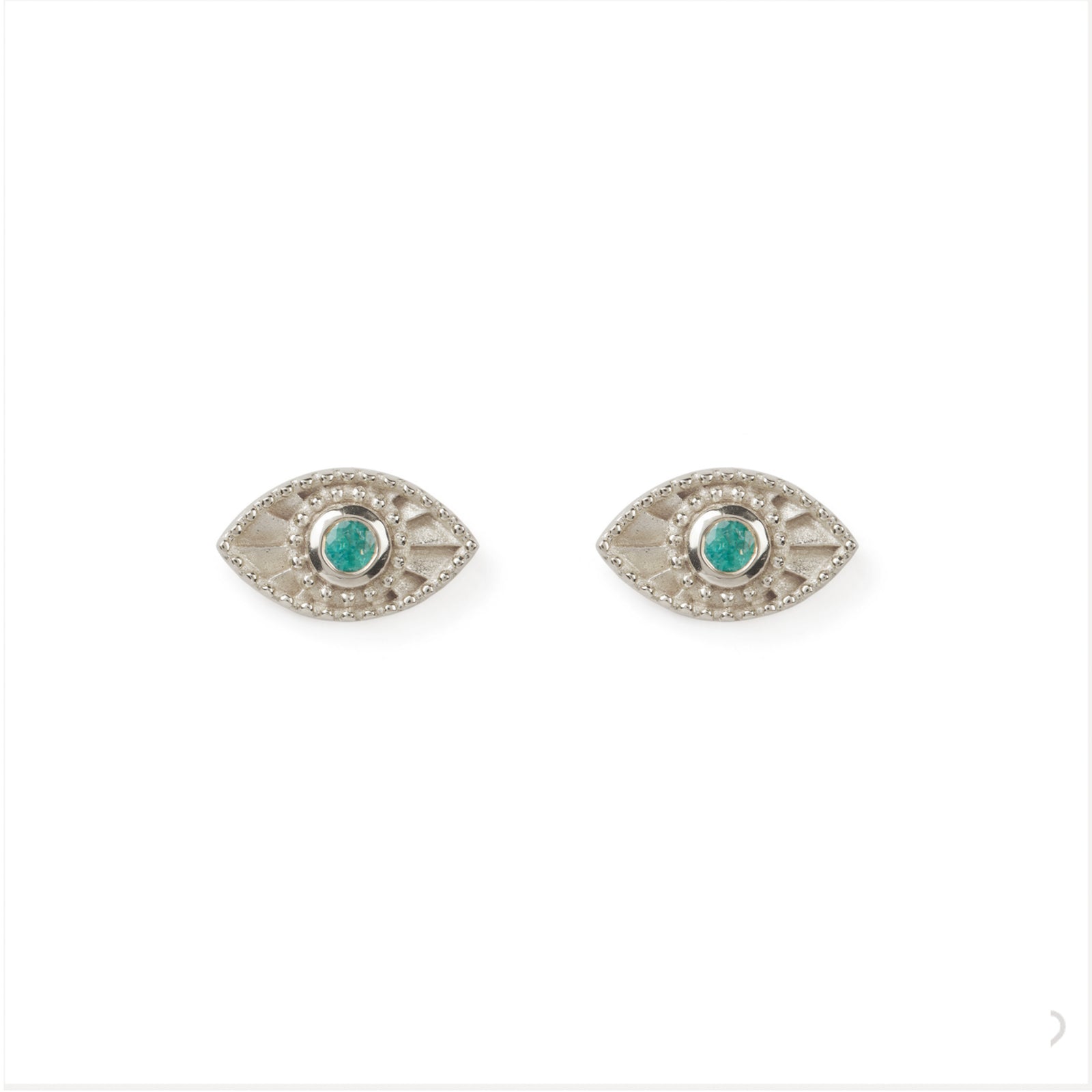 Rays Of Light Studs Emerald Solid White Gold