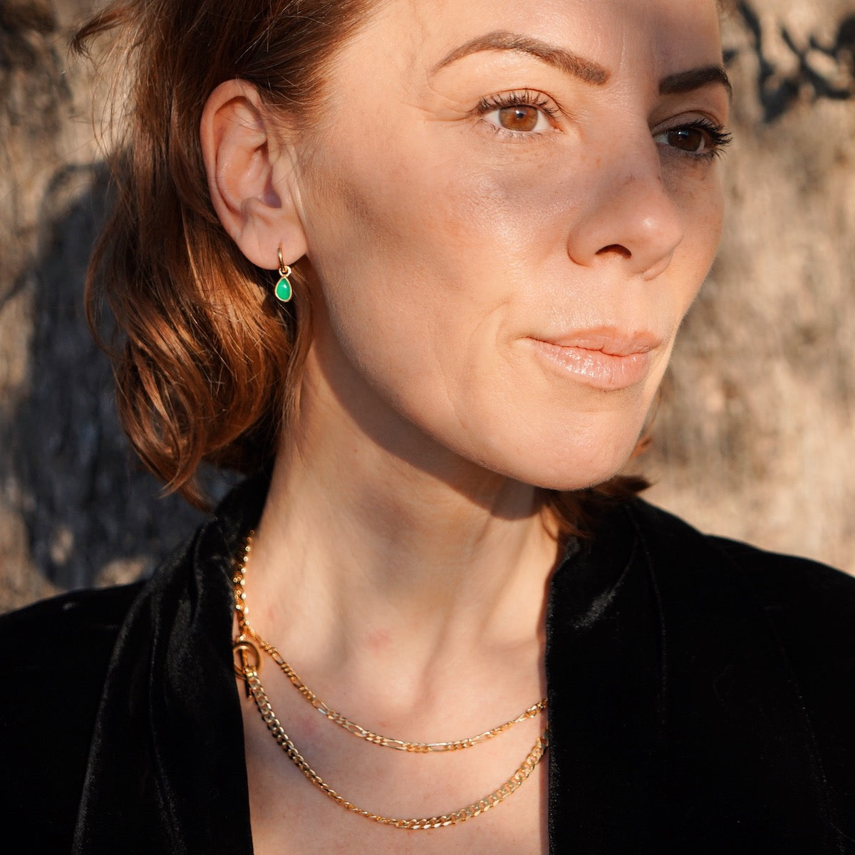 Apollo Green Onyx Mini Hoop Earrings Silver