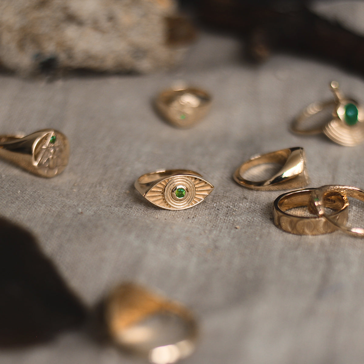 Rays Of Light Ring with Emerald Stone Solid Gold