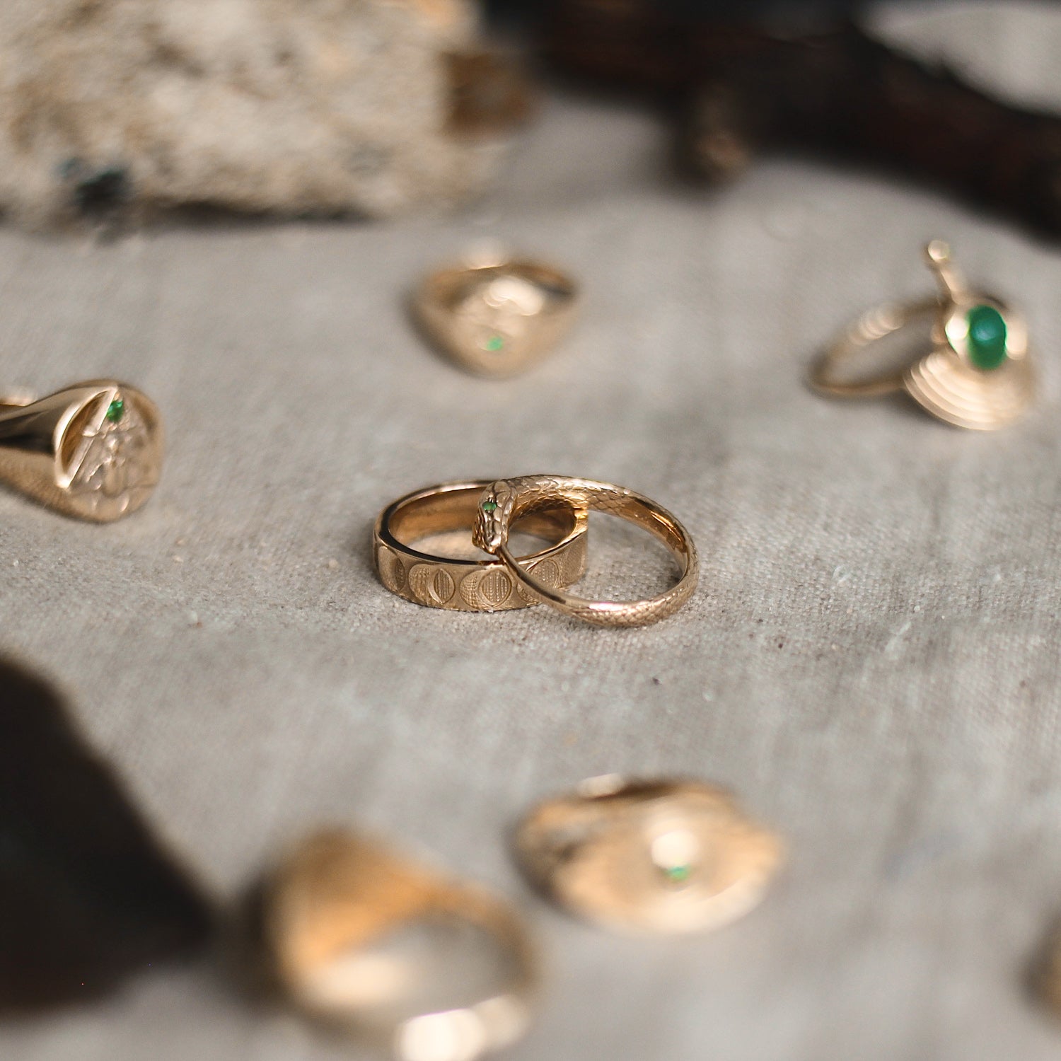 Ouroboros Snake Ring with Emeralds Solid Gold