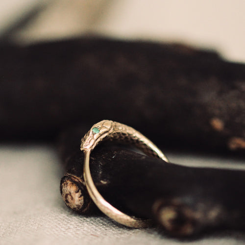 Ouroboros Snake Ring with Emeralds Solid Gold