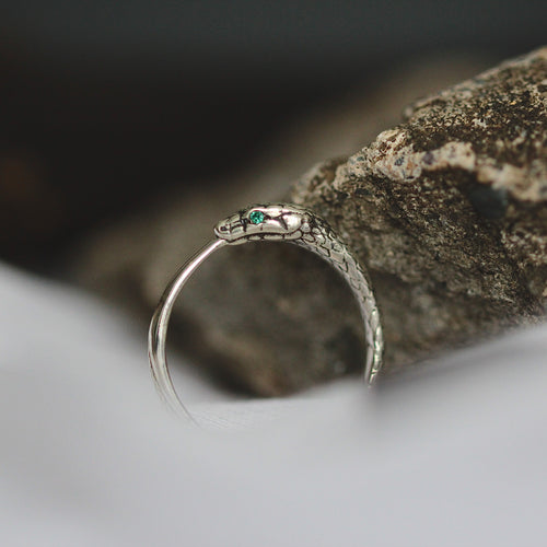 Ouroboros Snake Ring Silver with Emeralds Rachel Entwistle