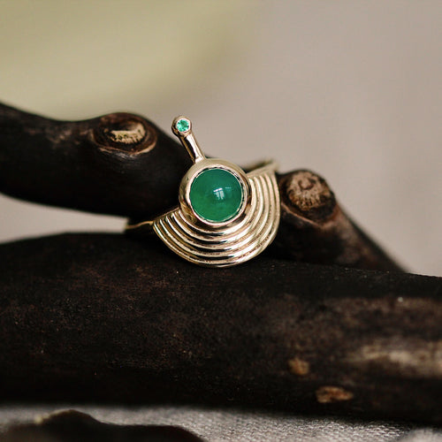 Interstellar Ring Green Onyx with Emerald Solid Gold Rachel Entwistle
