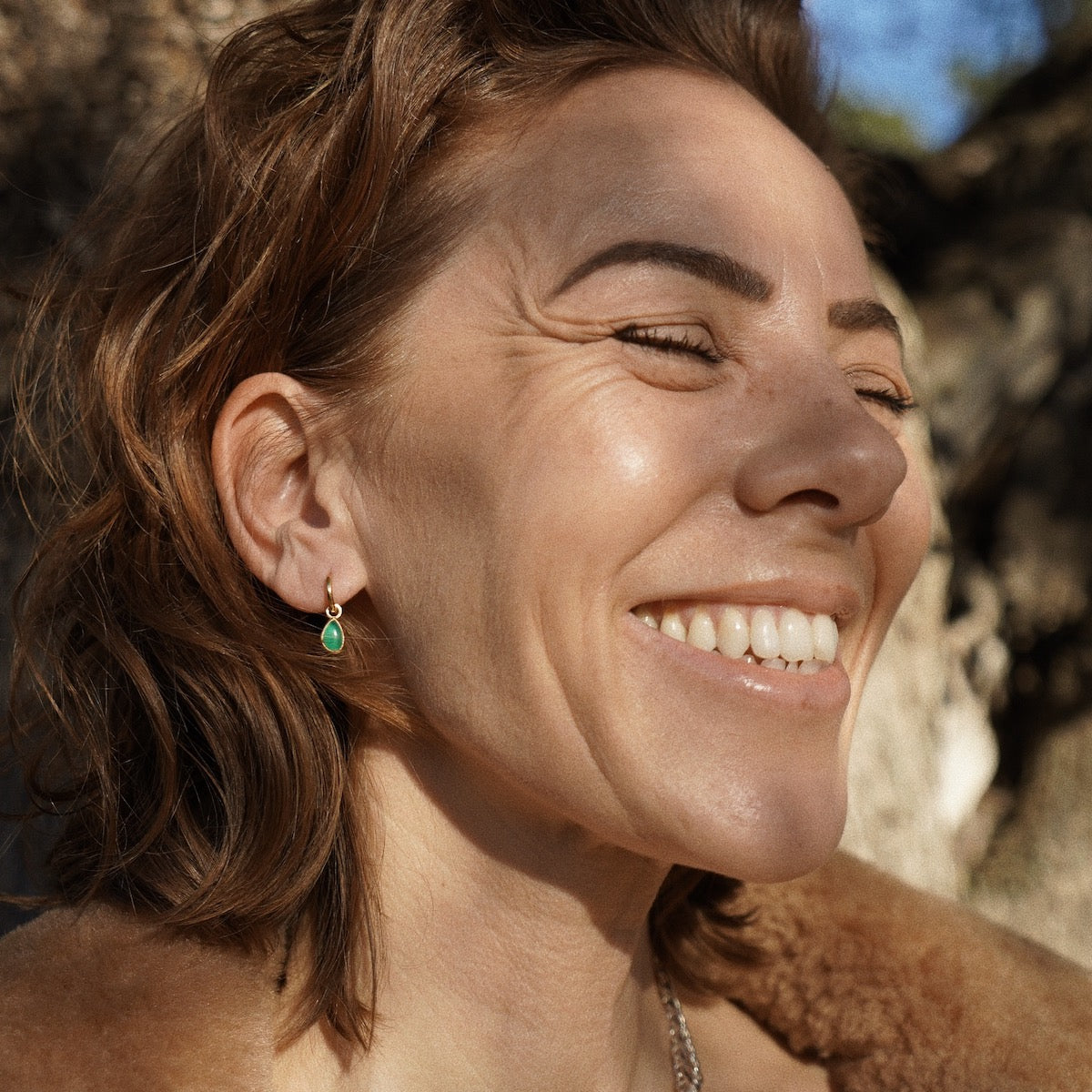 Apollo Green Onyx Mini Hoop Earrings Silver