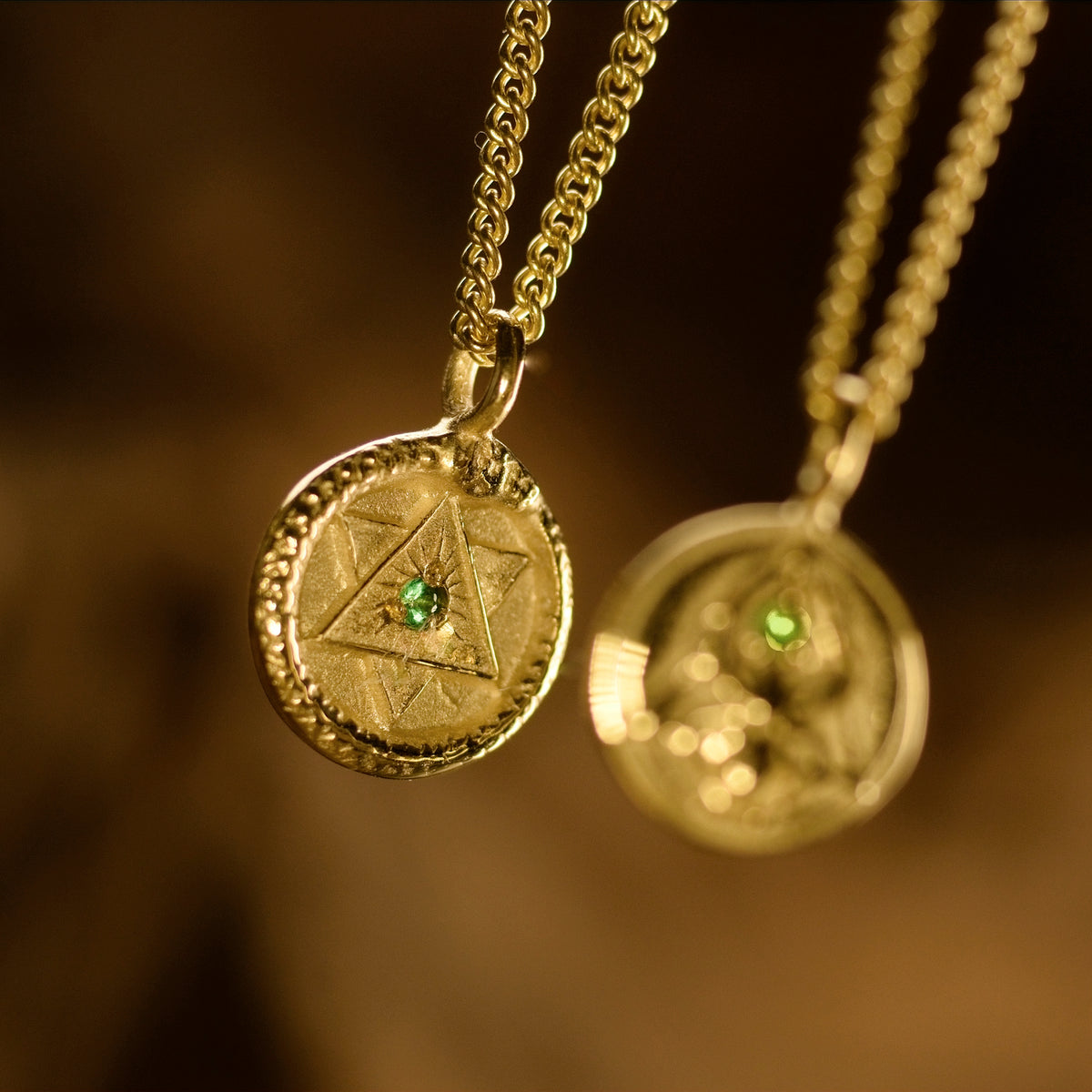Ouroboros Necklace with Emerald Solid Gold