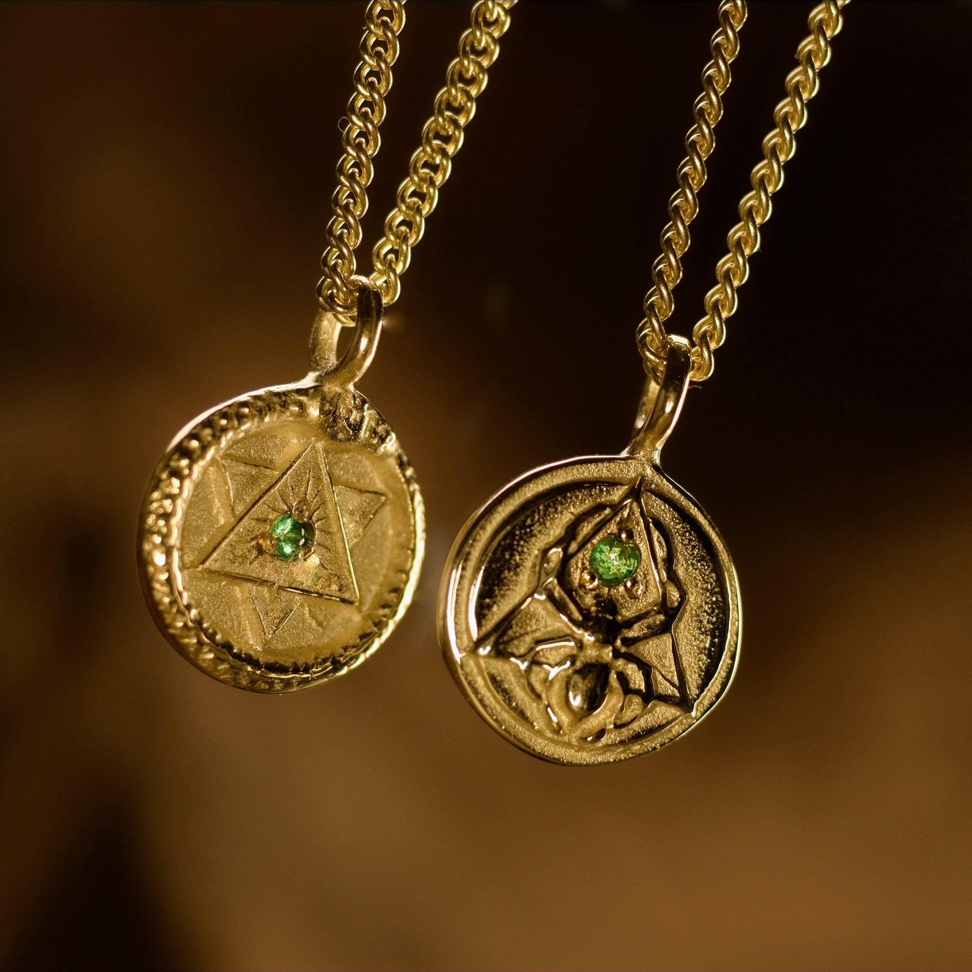 Ouroboros Necklace with Emerald Solid Gold