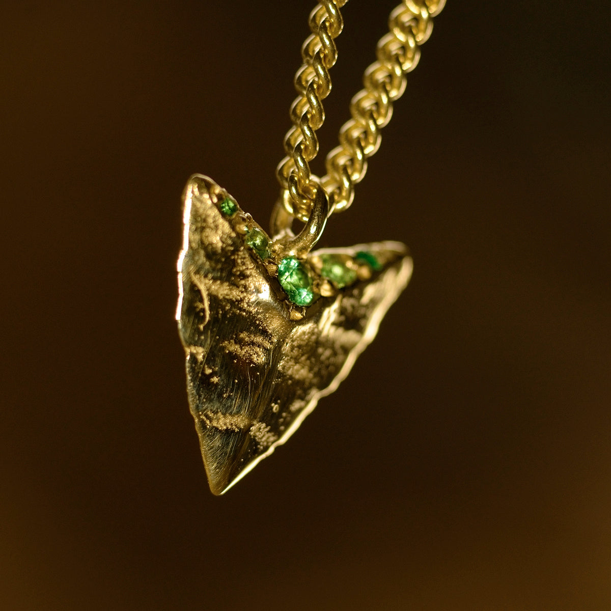 Modern Primitive Mini Necklace with Emeralds Solid Gold