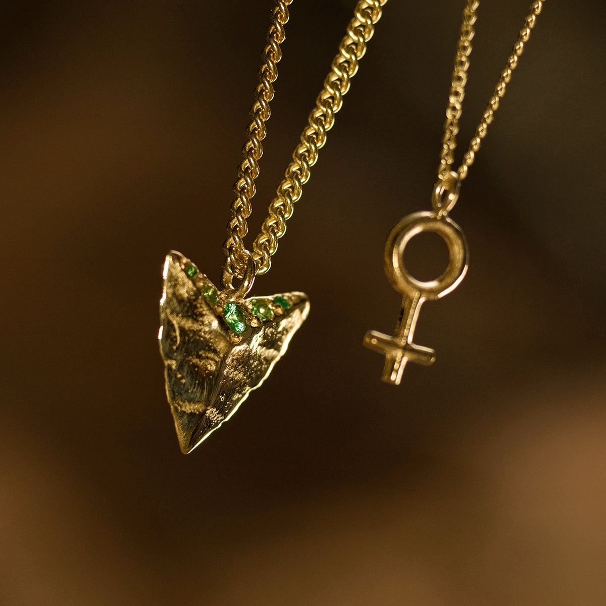 Modern Primitive Mini Necklace with Emeralds Solid Gold