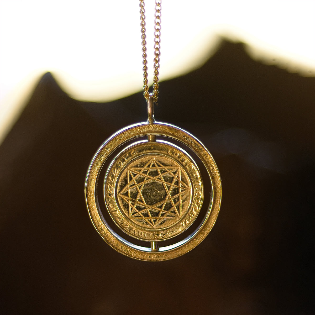 Alchemist's Spinning Necklace with Emerald Solid Gold