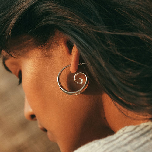 Athena Spiral Hoop Earrings Silver Rachel Entwistle