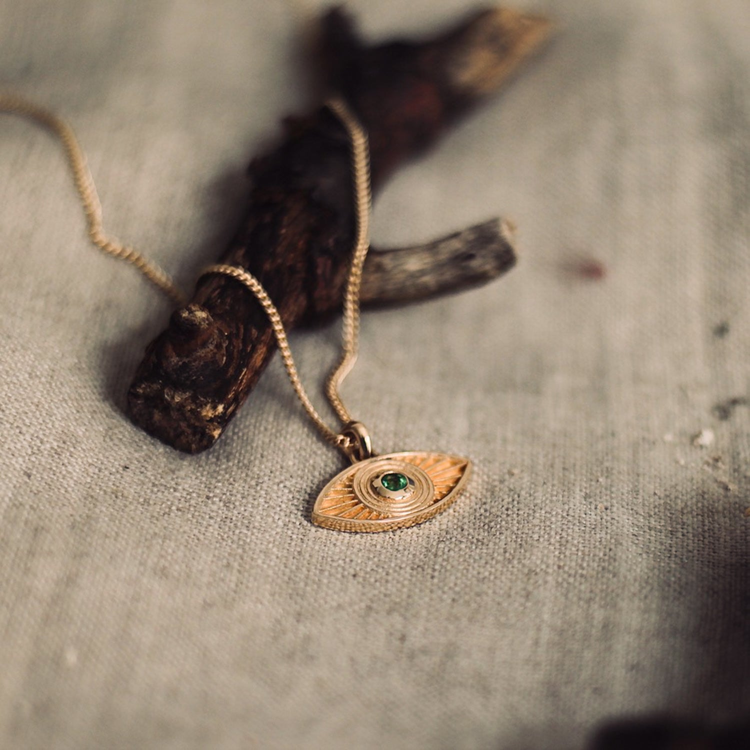 Rays of Light Necklace with Emerald Solid Gold
