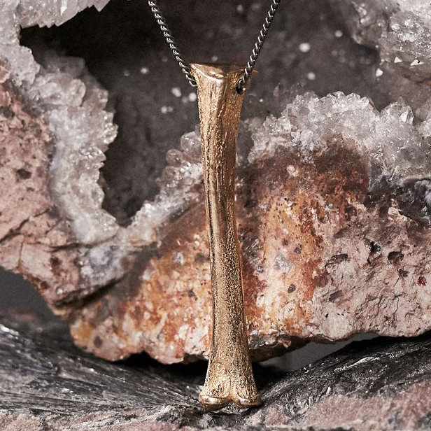 Bone Pendant Bronze with Silver Chain