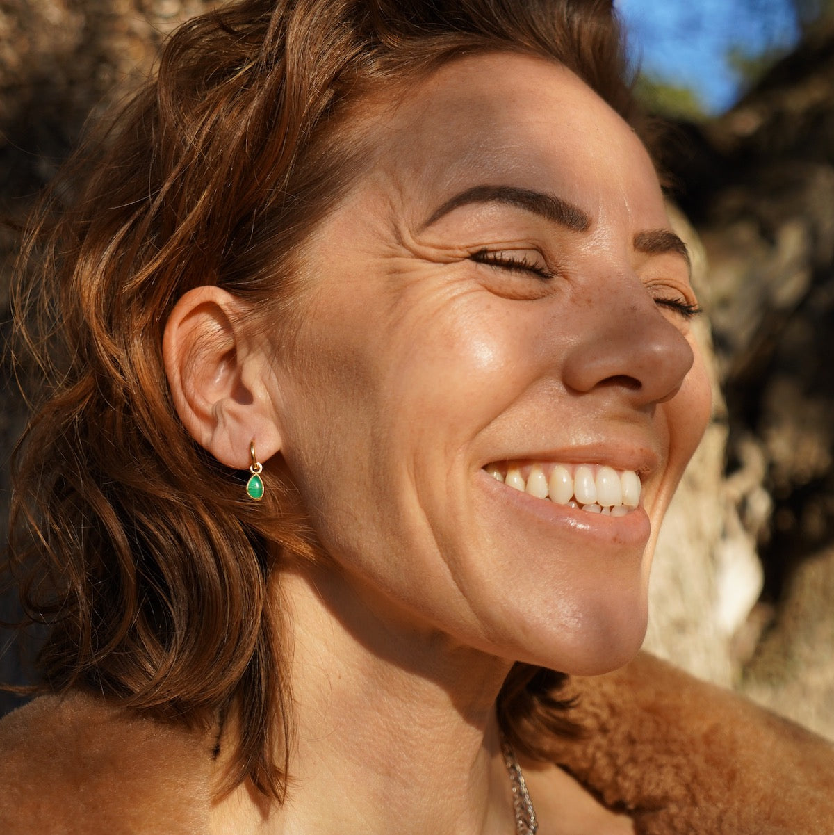 Apollo Green Onyx Mini Hoop Earrings Gold