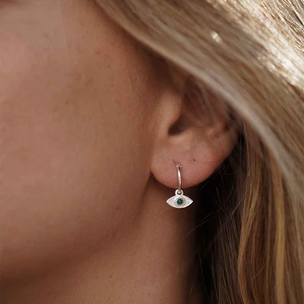 Rays of Light Mini Hoops Silver - Green Onyx