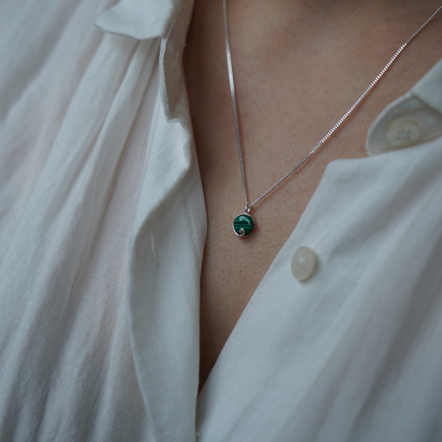 Atlantis Malachite Mini Necklace Silver