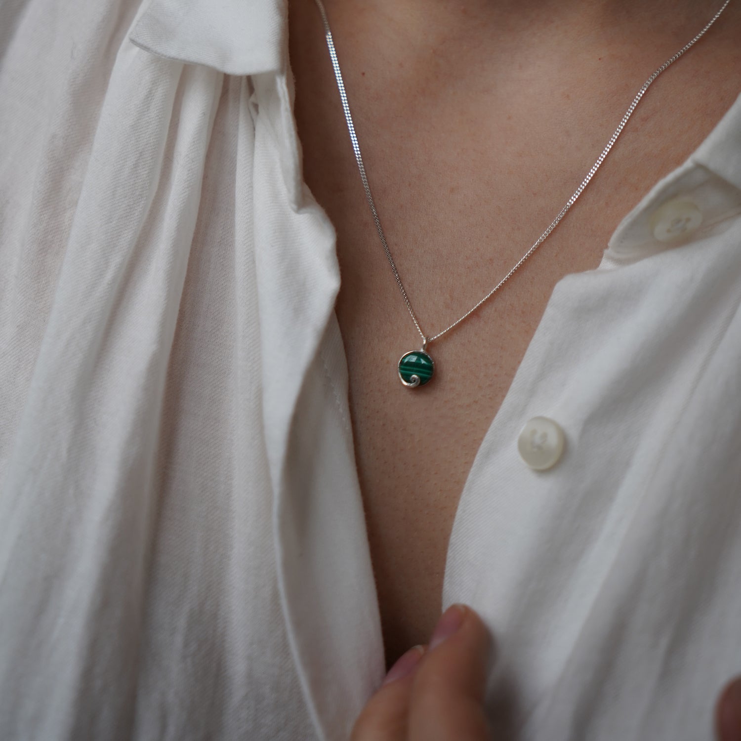 Atlantis Malachite Mini Necklace Silver