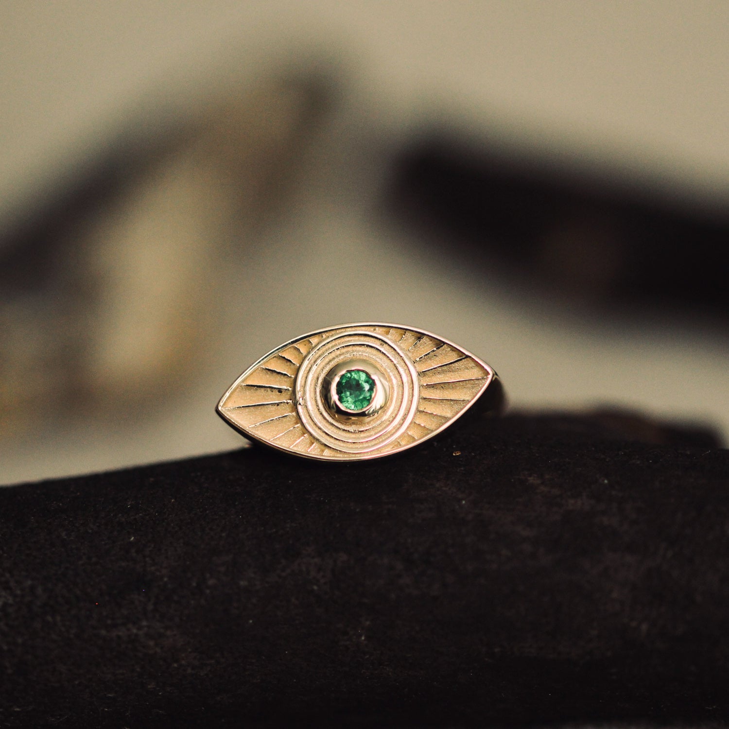 Rays Of Light Ring with Emerald Stone Solid Gold