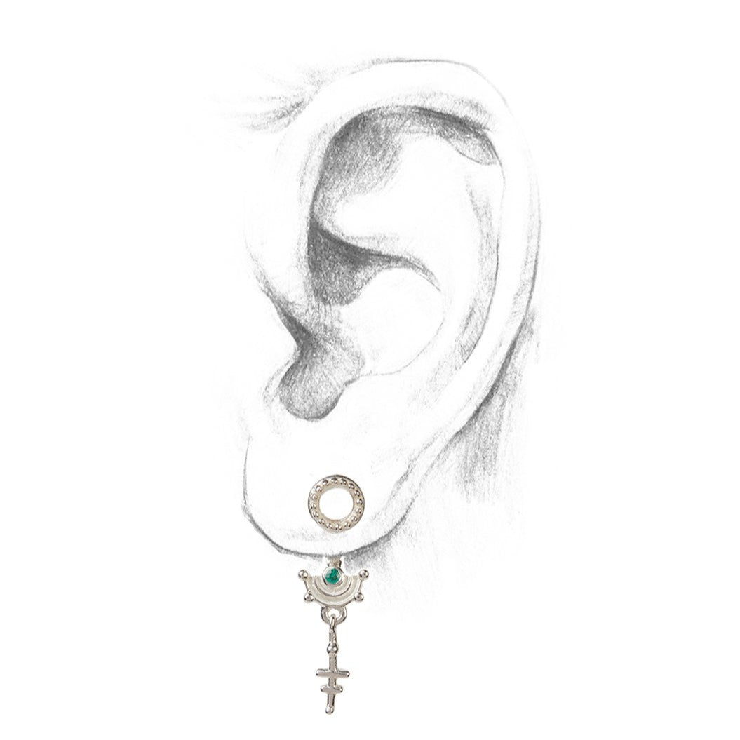 Celestial Mini Ear Jacket Silver with an Emerald