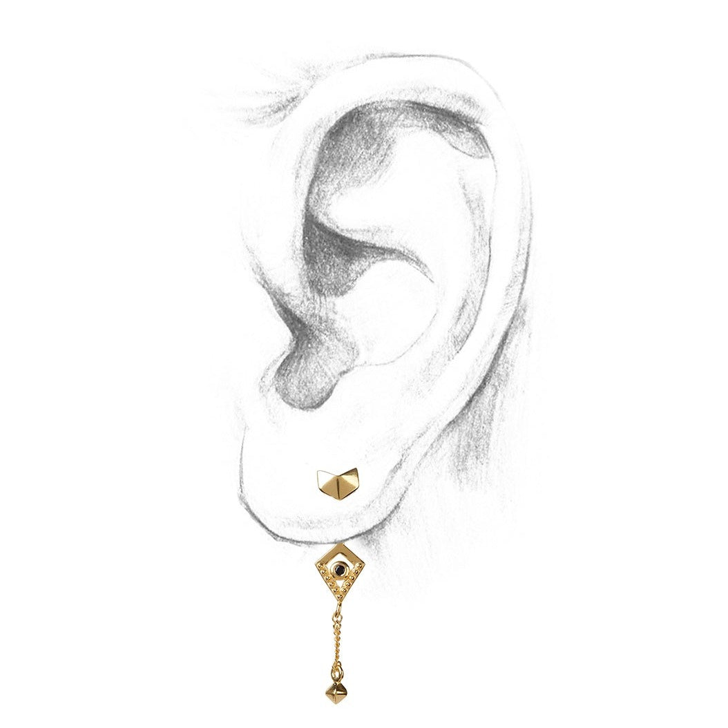 Octa Mini Earring with Black Sapphire Gold