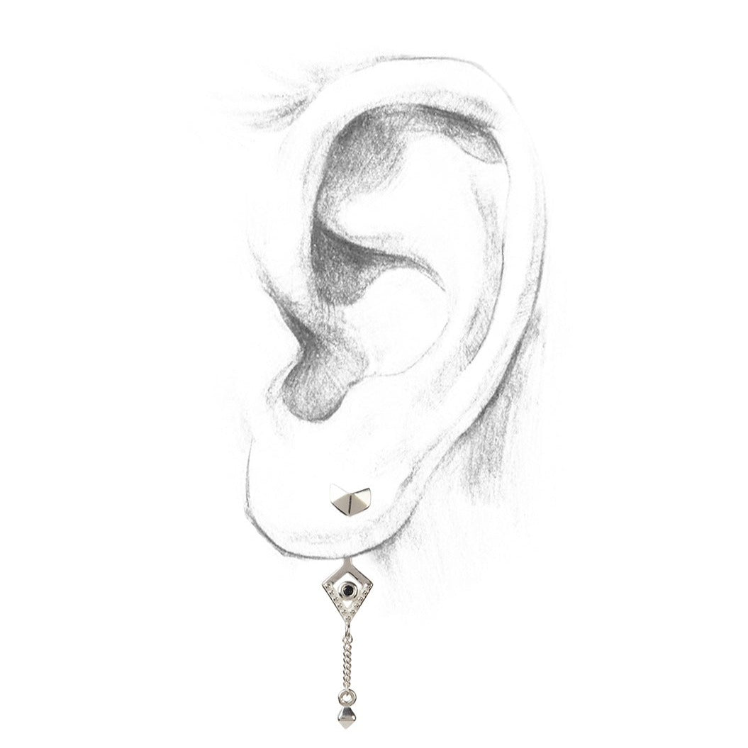 Octa Mini Earring with Black Sapphire Silver