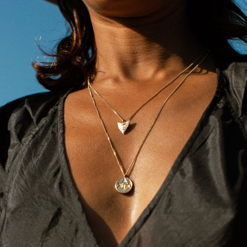 Modern Primitive Mini Necklace with Emeralds Solid Gold