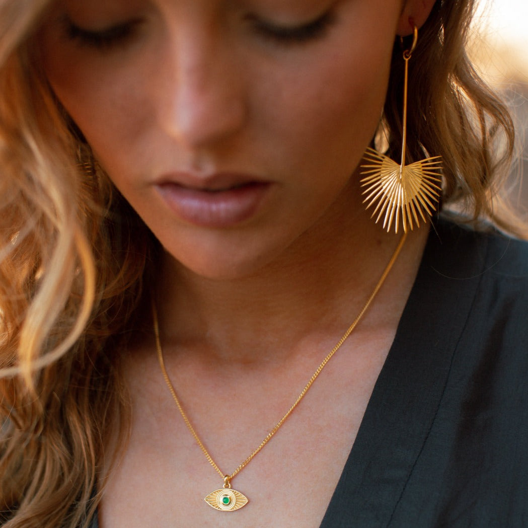 Rays of Light Necklace Green Onyx Gold