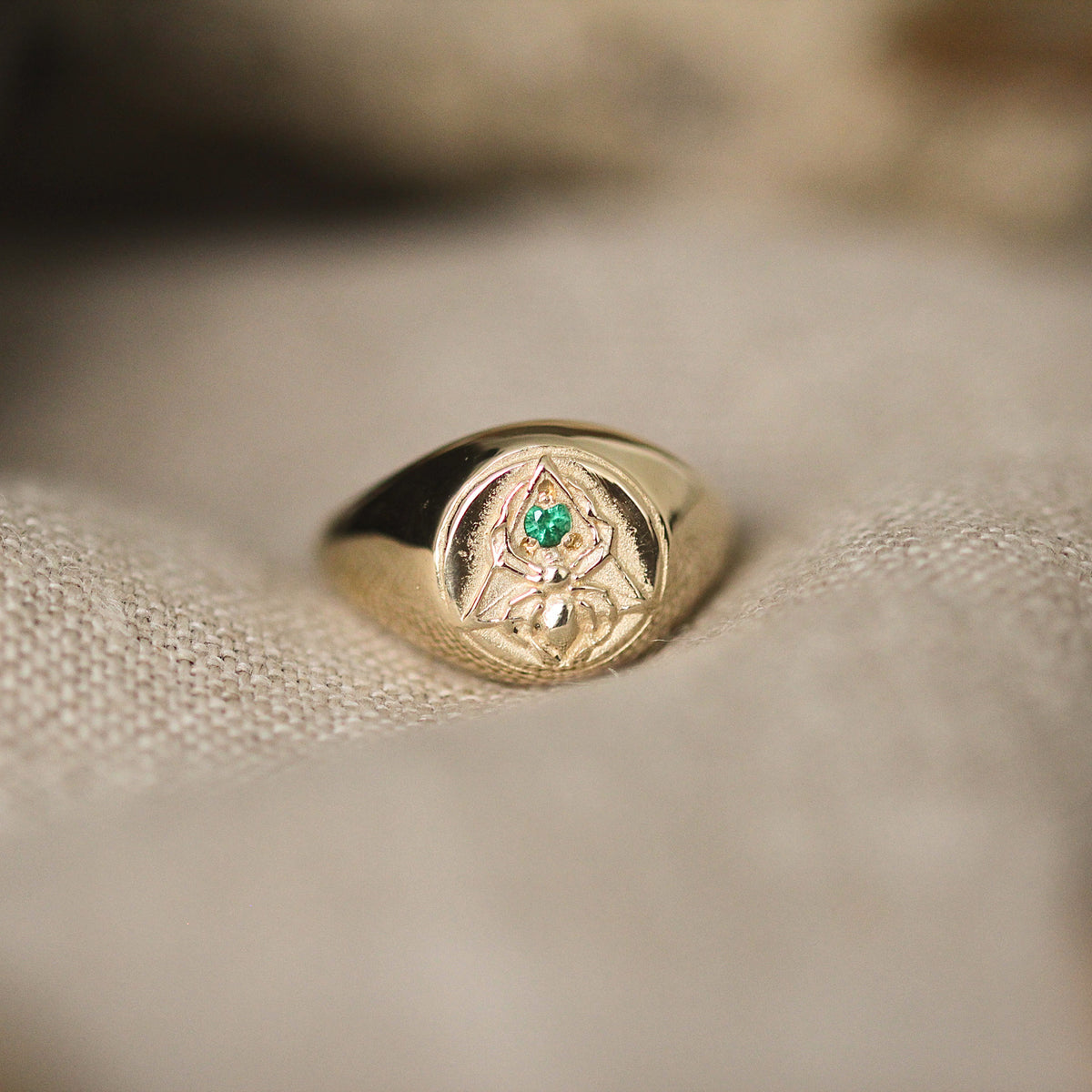 Creation Signet Ring with Emerald Solid Gold