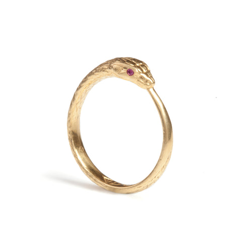 Ouroboros Snake Ring Gold Limited Edition with Rubies Rachel Entwistle