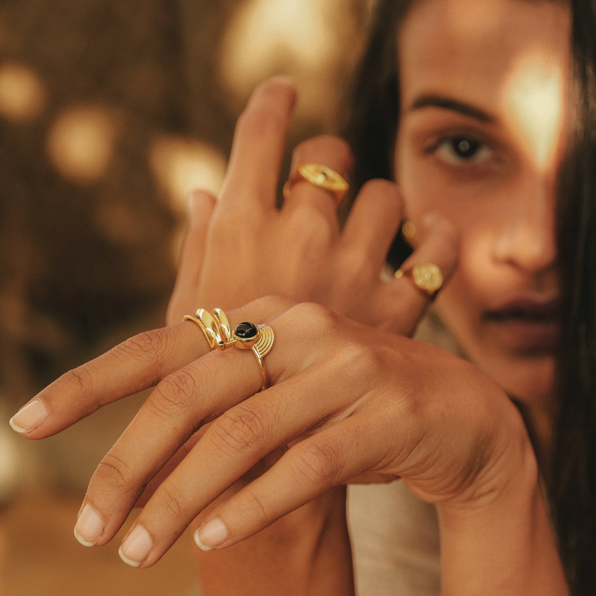 Interstellar Ring with Black Onyx Gold