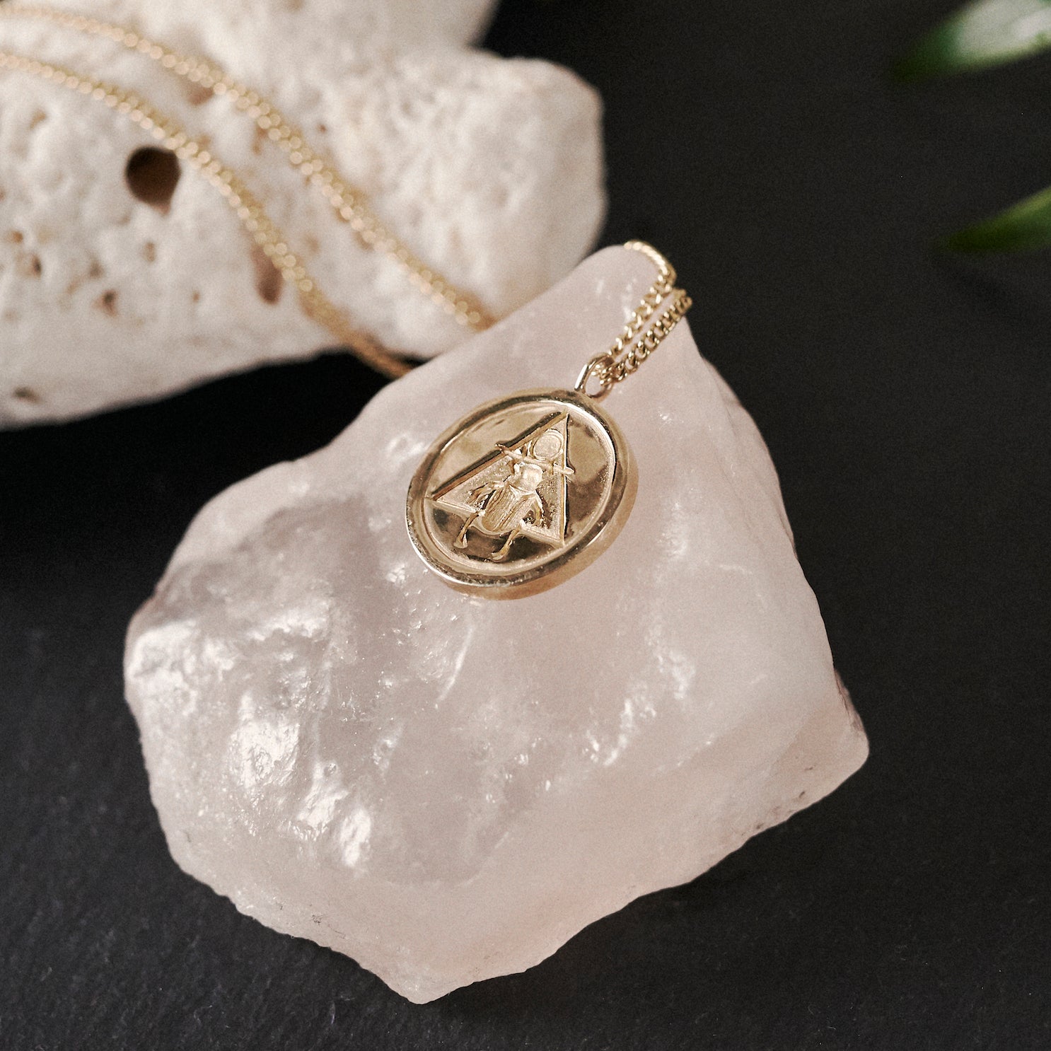 Scarab Coin Necklace Solid Gold