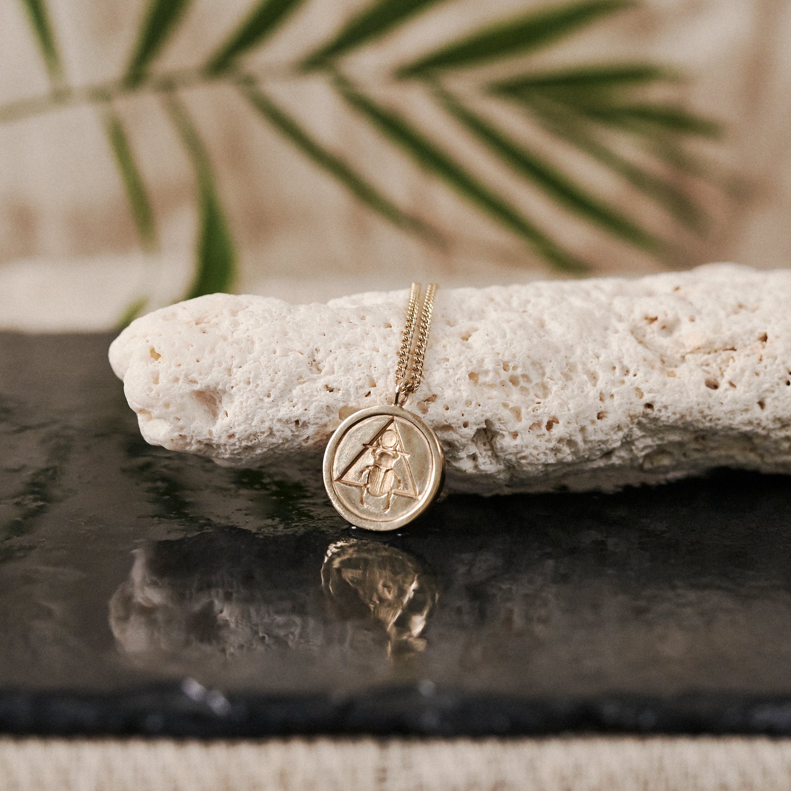 Scarab Coin Necklace Solid Gold