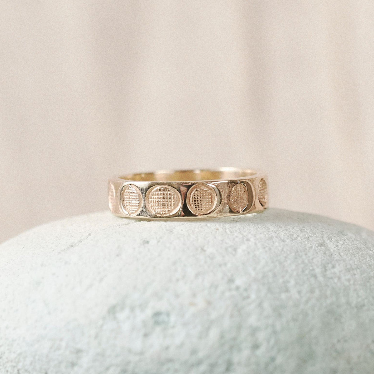 Moon Phases Band Ring Solid Gold