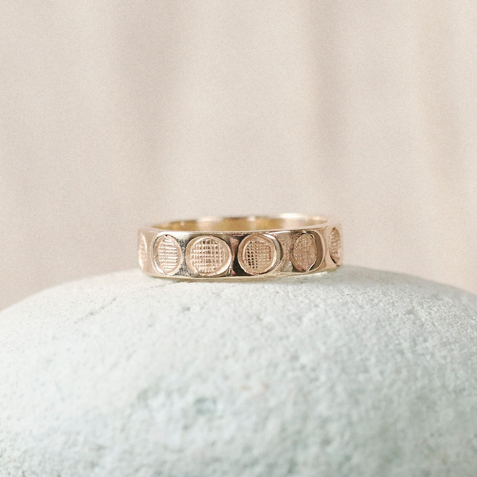 Moon Phases Band Ring Solid Gold