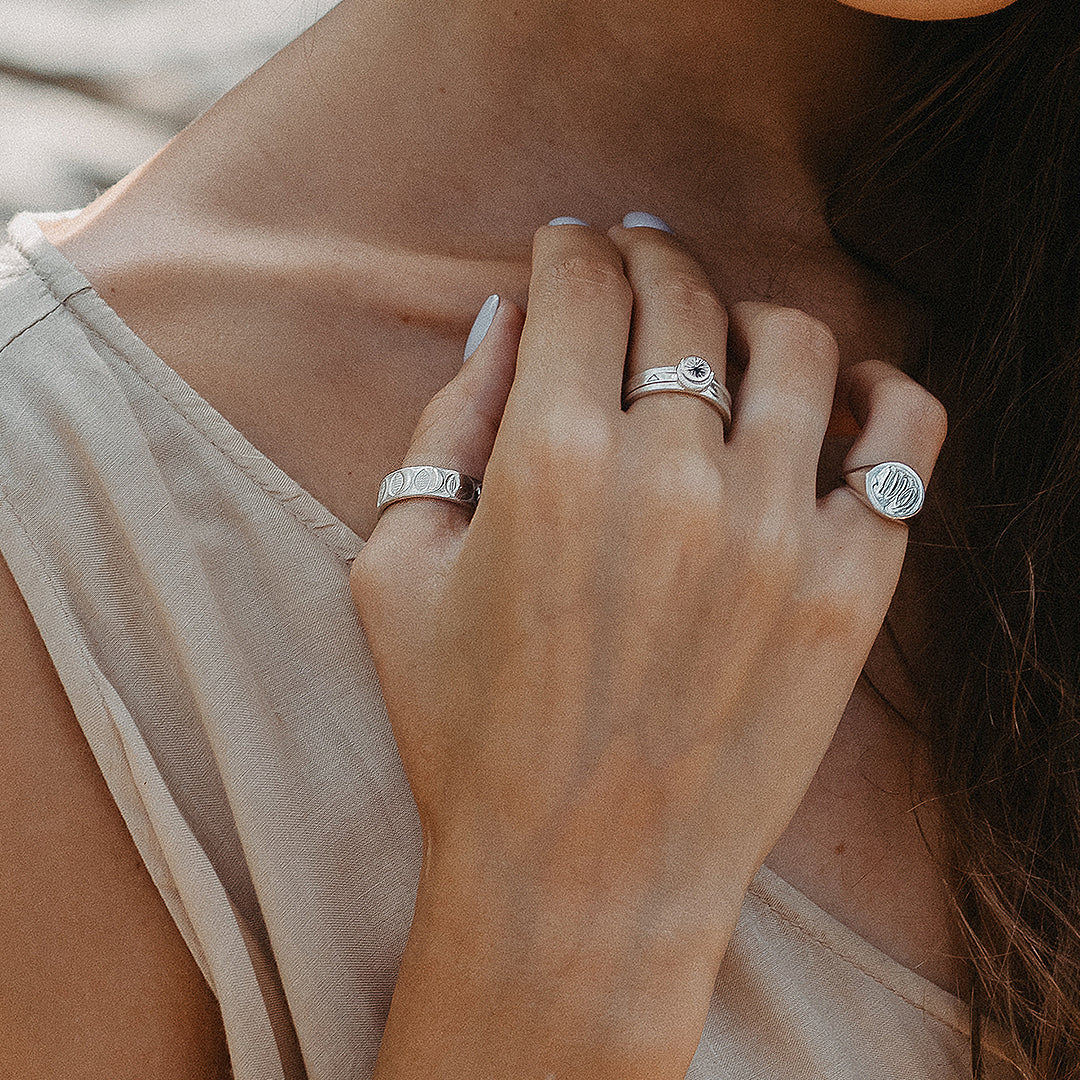 Moon Phases Band Ring Silver