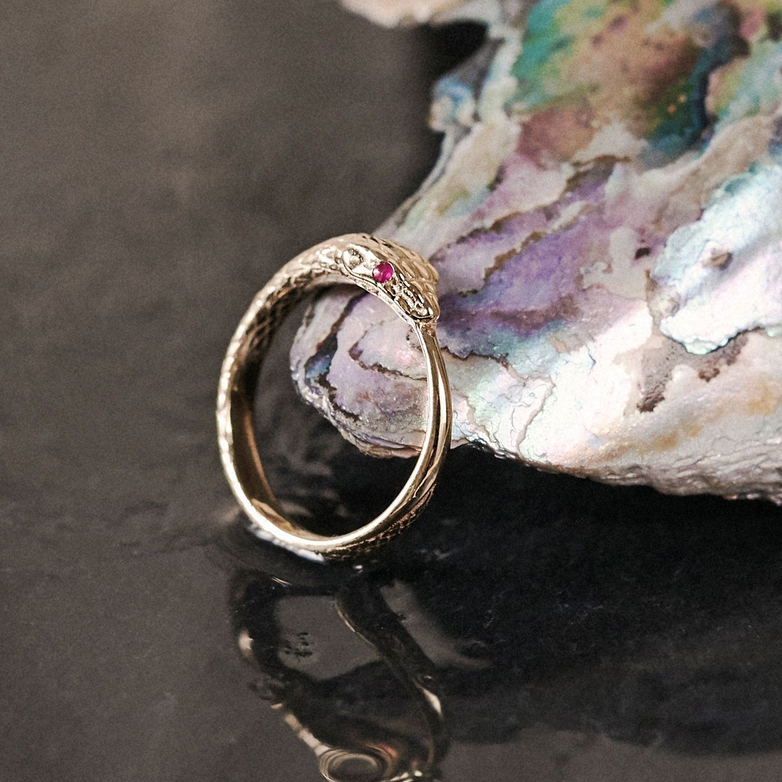 Ouroboros Snake Ring with Rubies or Sapphires Solid Gold