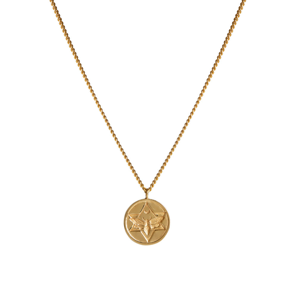 Lunar Coin Necklace with Emeralds Solid Gold