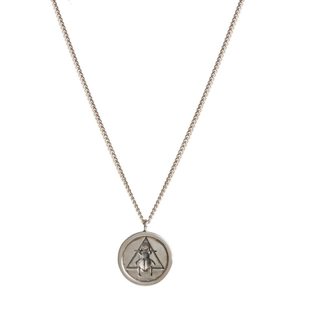 Scarab Coin Necklace Silver