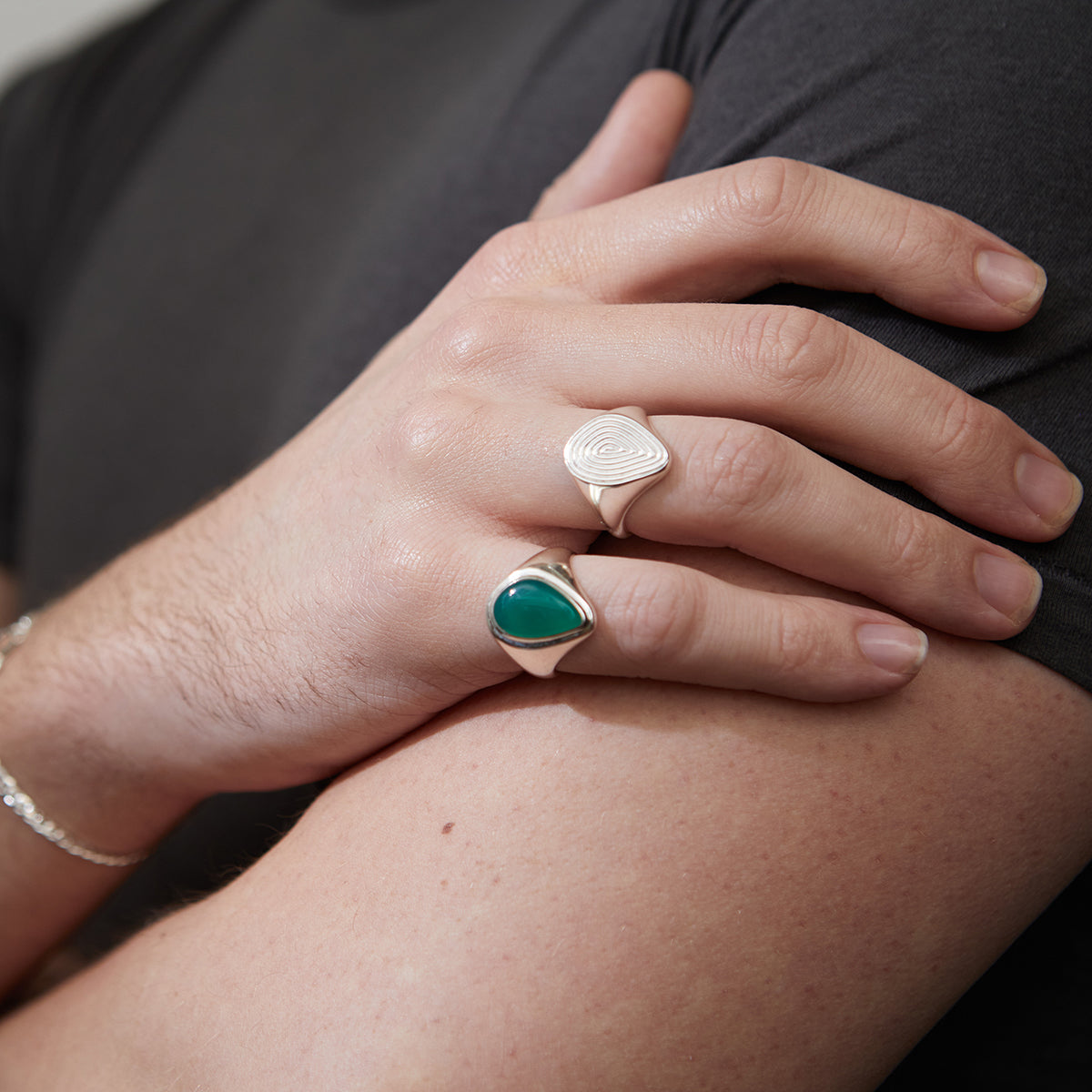 Apollo Signet Ring Silver - Green Onyx