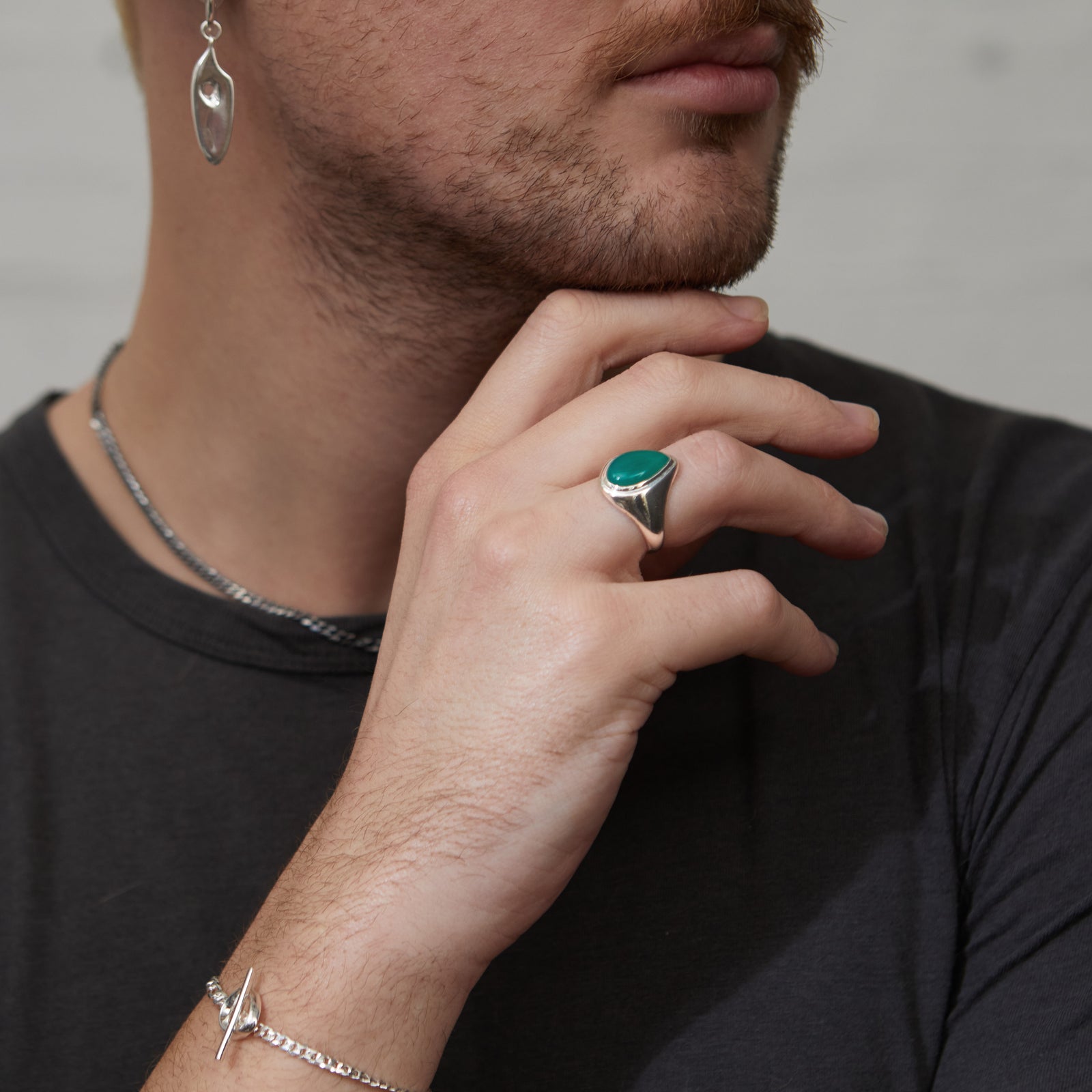 Apollo Signet Ring Silver - Green Onyx