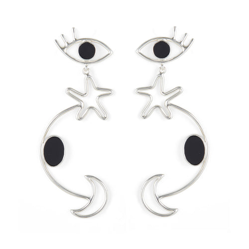 Seeker Earrings Silver with Black Onyx Rachel Entwistle