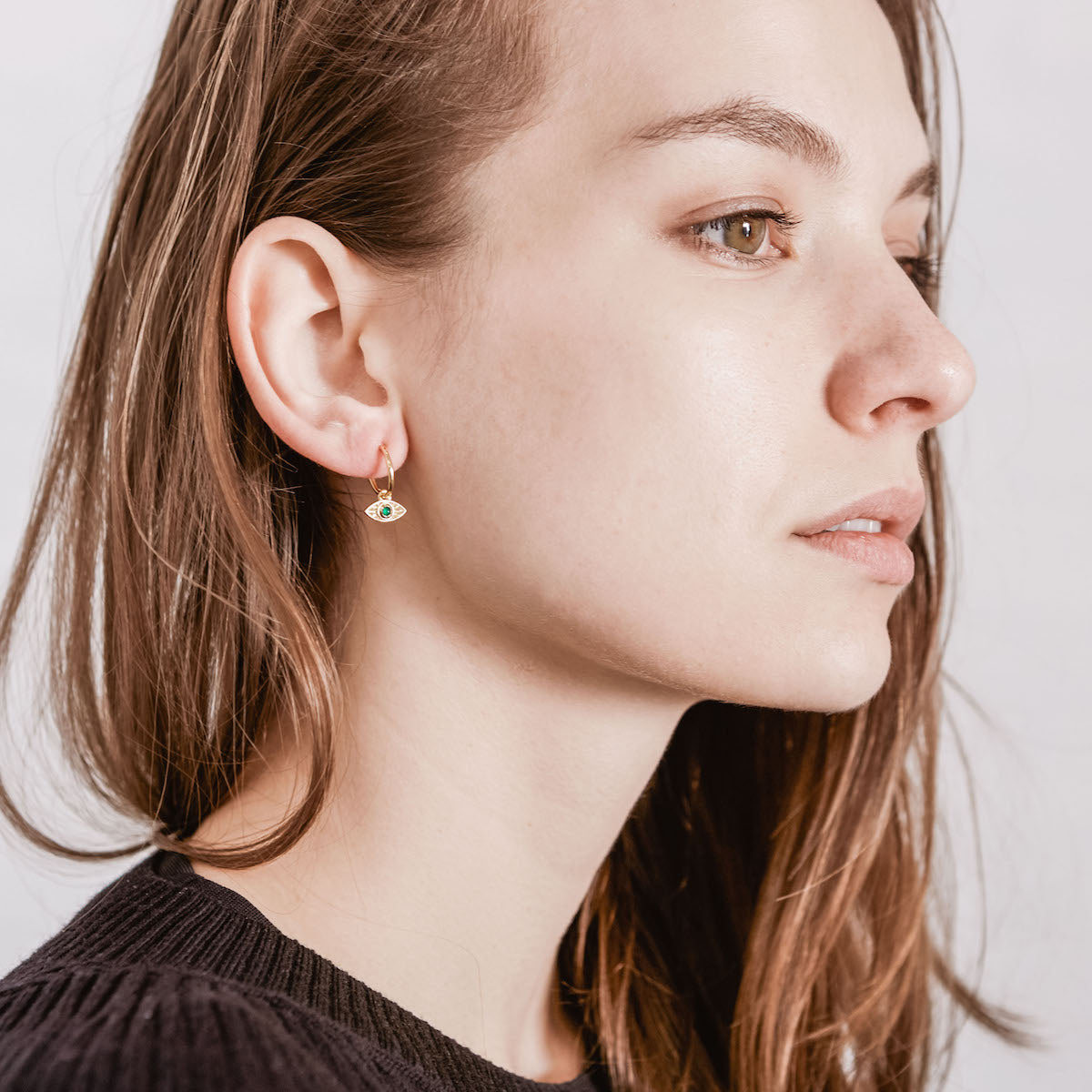 Rays Of Light Mini Hoops Gold - Green Onyx