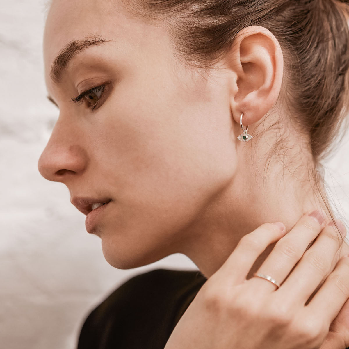 Rays of Light Mini Hoops Silver - Green Onyx