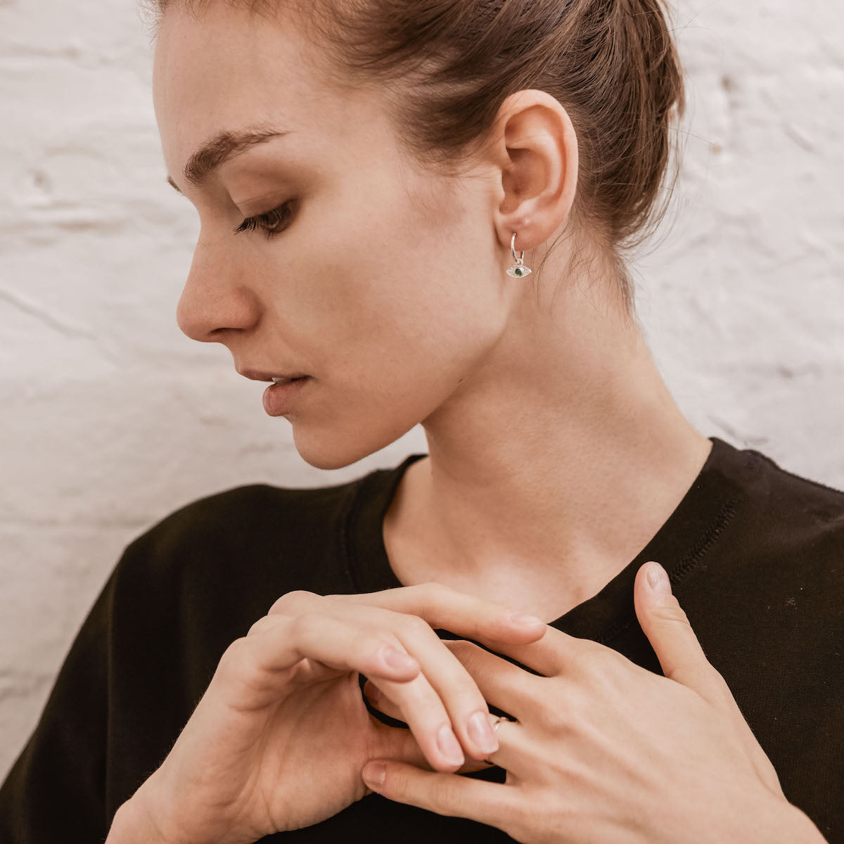 Rays of Light Mini Hoops Silver - Green Onyx