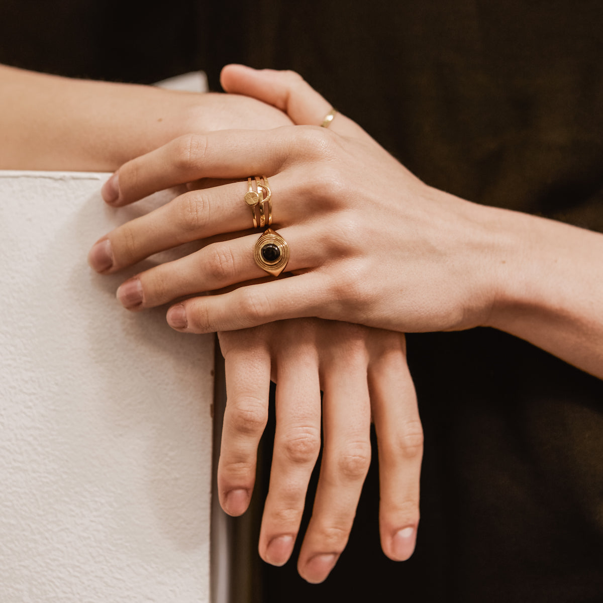 Sun Moon Four Elements Rings Set Solid Gold