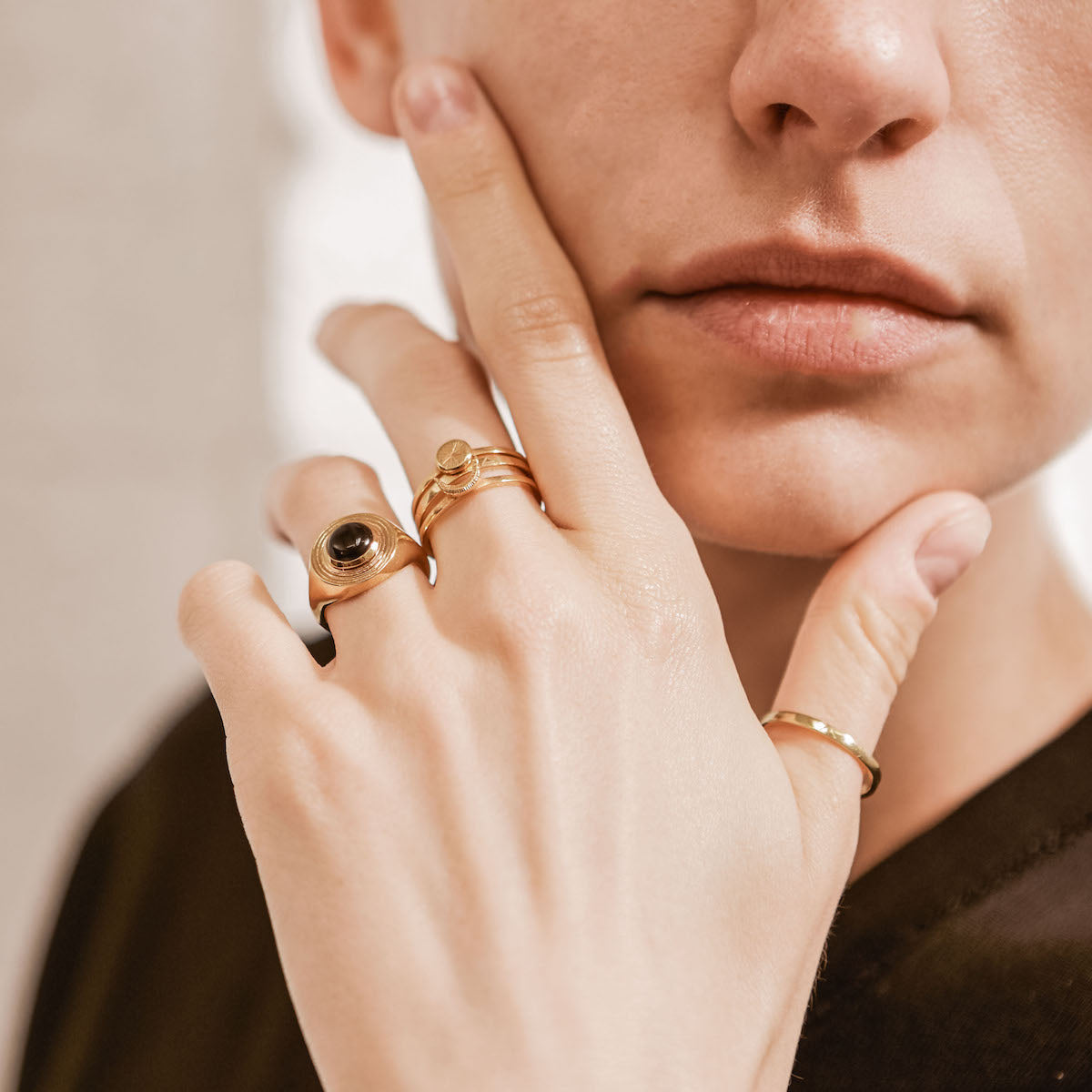 Sun Moon Four Elements Rings Set Solid Gold