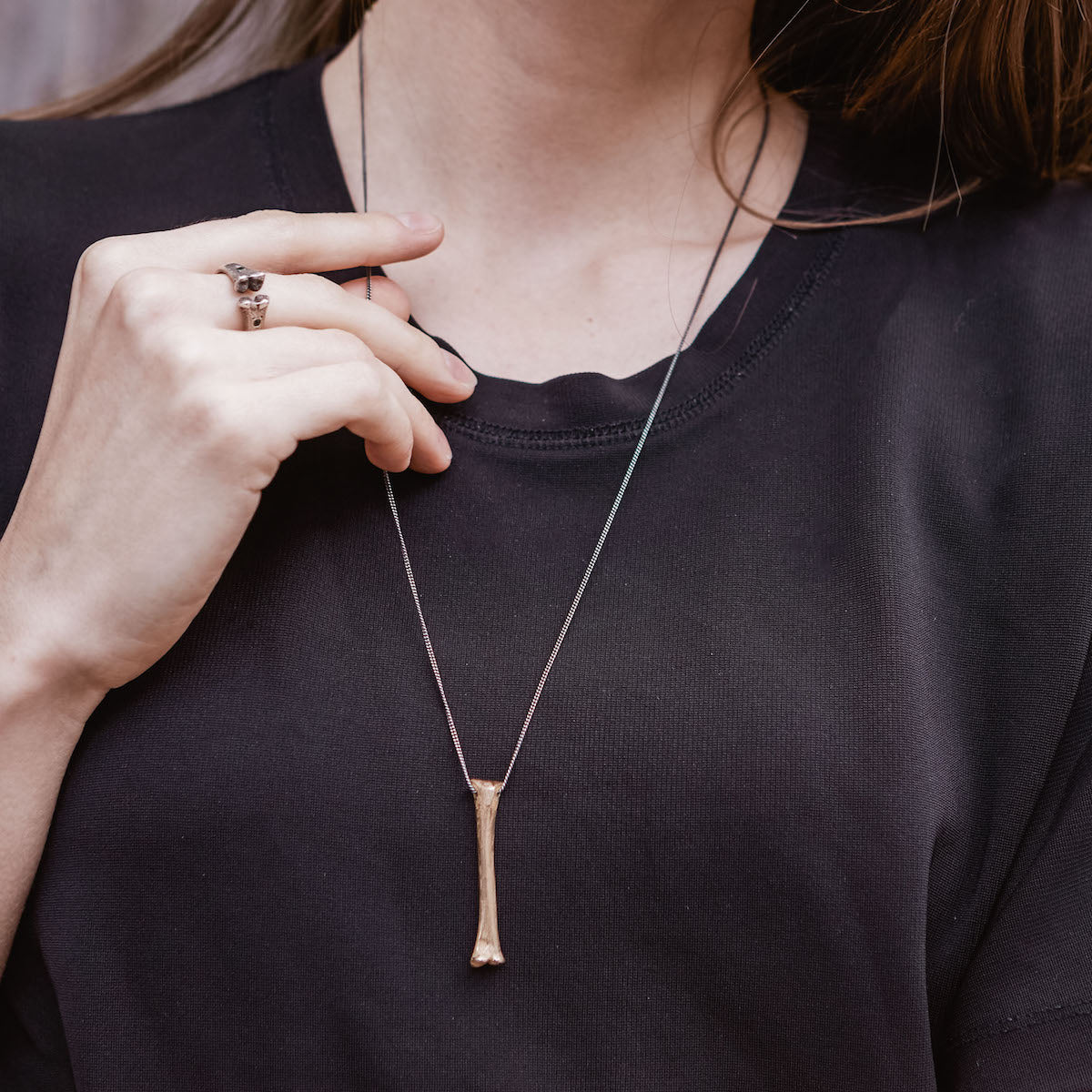 Bone Pendant Bronze with Silver Chain