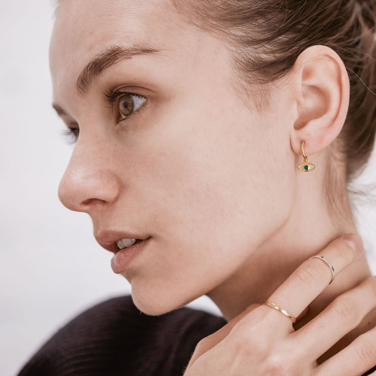 Rays Of Light Mini Hoops Gold - Green Onyx