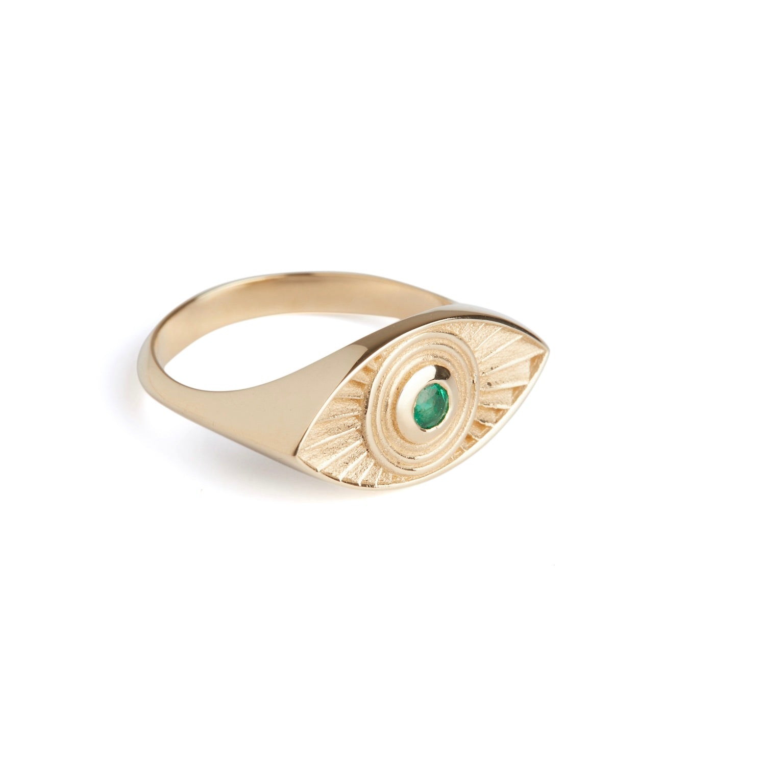Rays Of Light Ring with Emerald Stone Solid Gold